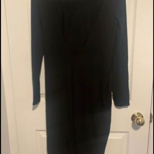 Black ribbed MIDI deep v backless dress